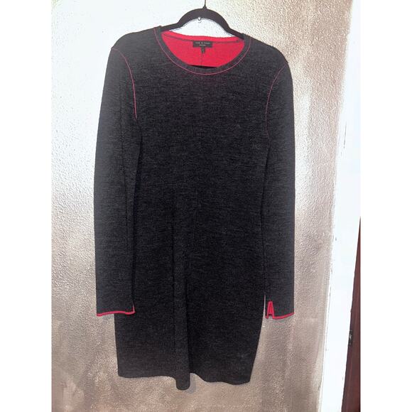 Rag & Bone Andee Sweater Dress Medium Gray Red Merino Wool Cotton Stretch Casual - Picture 3 of 13